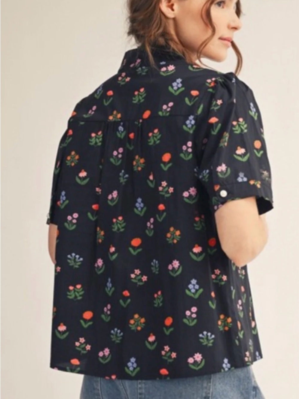 JODIFL • Floral Square-Yoke Poplin Top in Black • NWT - Picture 2 of 2